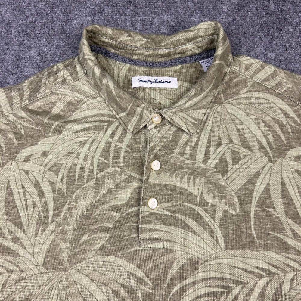 Tommy Bahama Linen Polo Mens XXL Green Palm Leaf Tropical Shirt